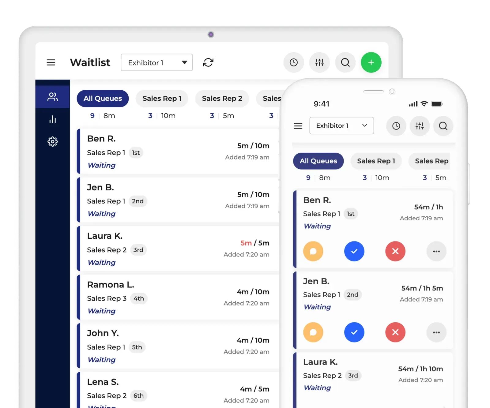 Live waitlist management for guest flow. Configurable queues, custom intake fields, estimated wait times, and analytics across service models and event environments.