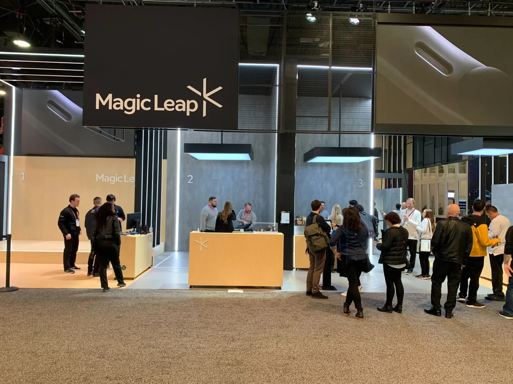 Attendees gathered at the entrance of the Magic Leap booth at CES