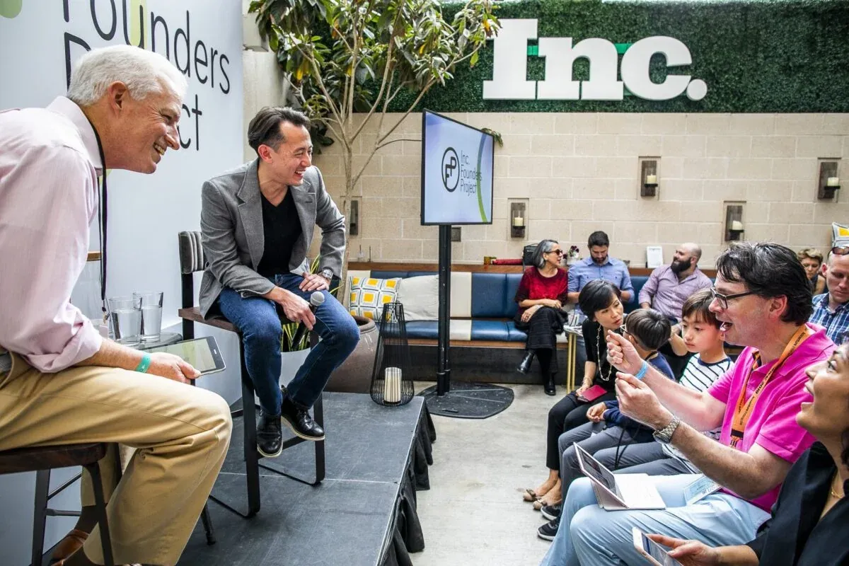 A fireside chat on stage at Inc. Founders House
