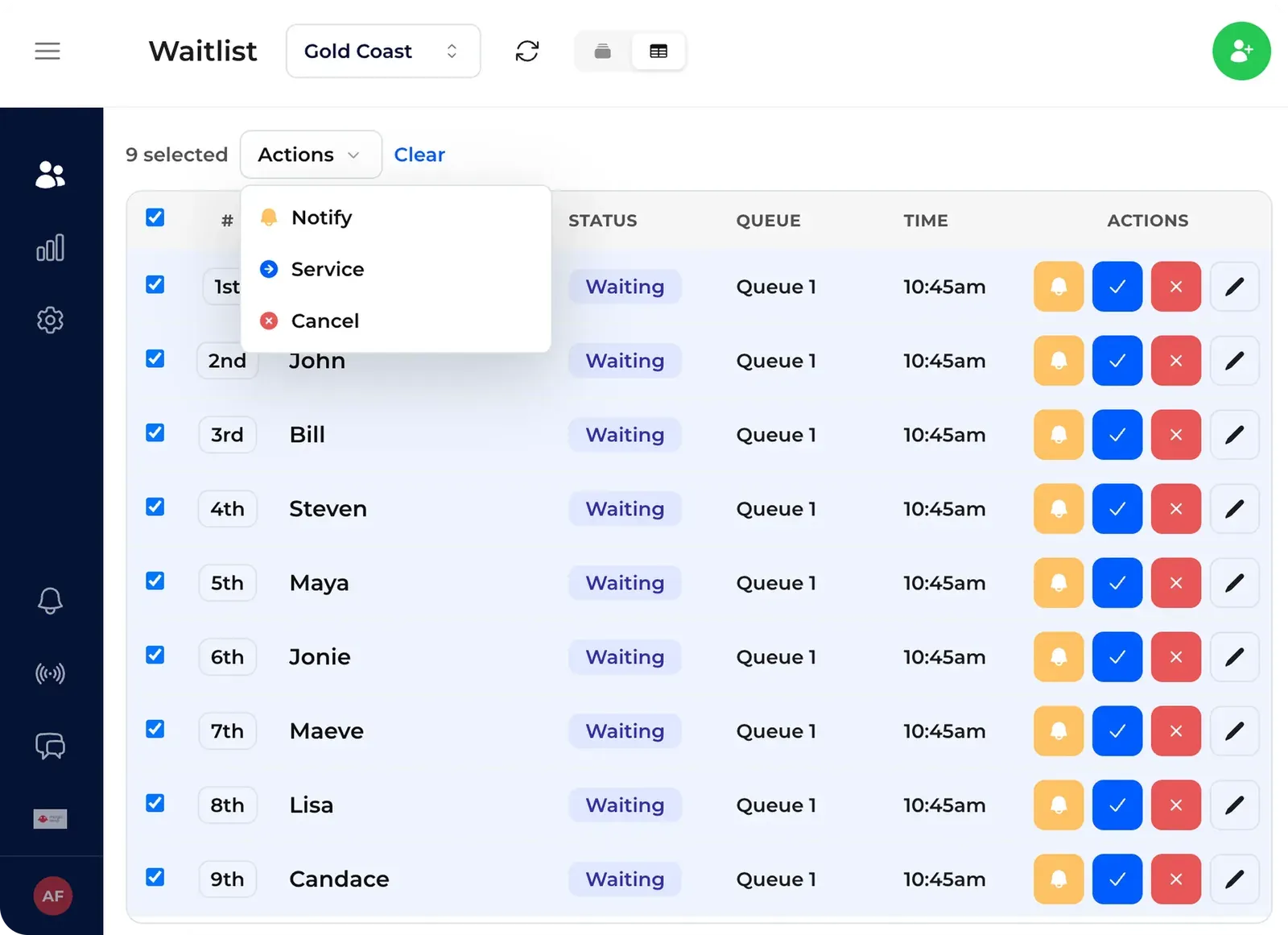 NextMe bulk actions interface
