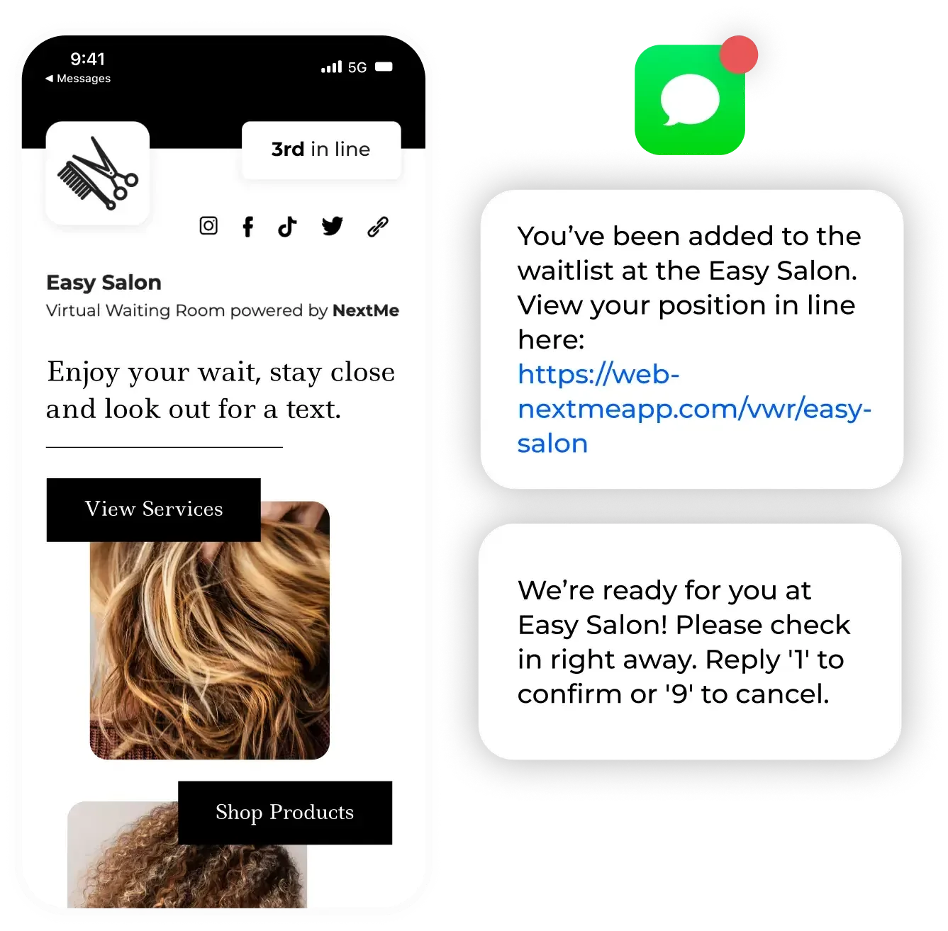 A salon and barbershop virtual waiting room powered by NextMe