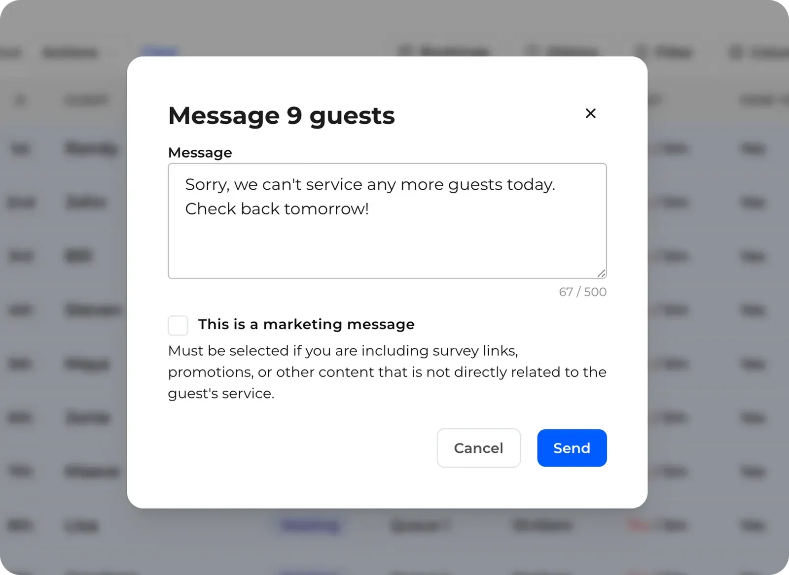NextMe message bulk action