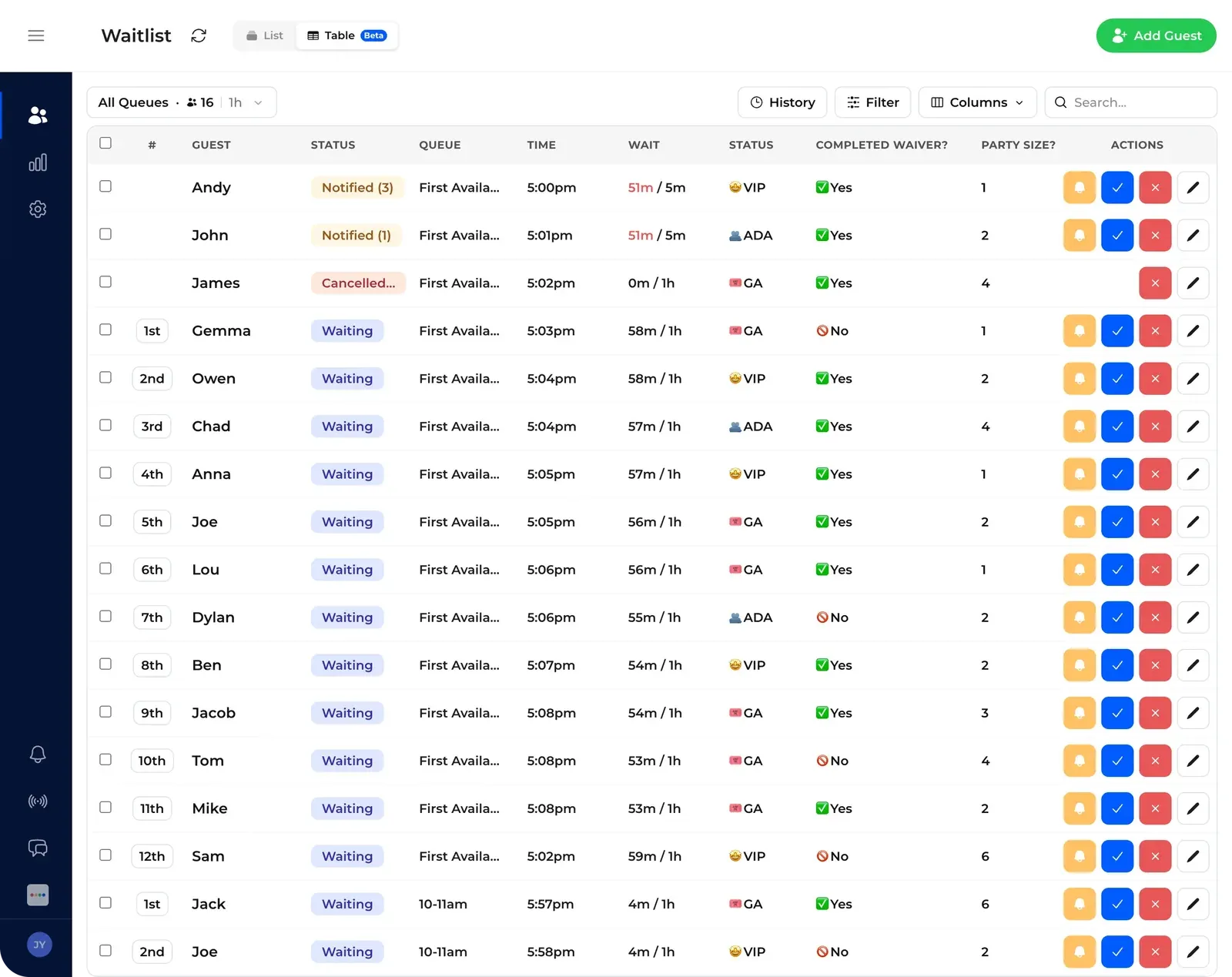 NextMe table view interface