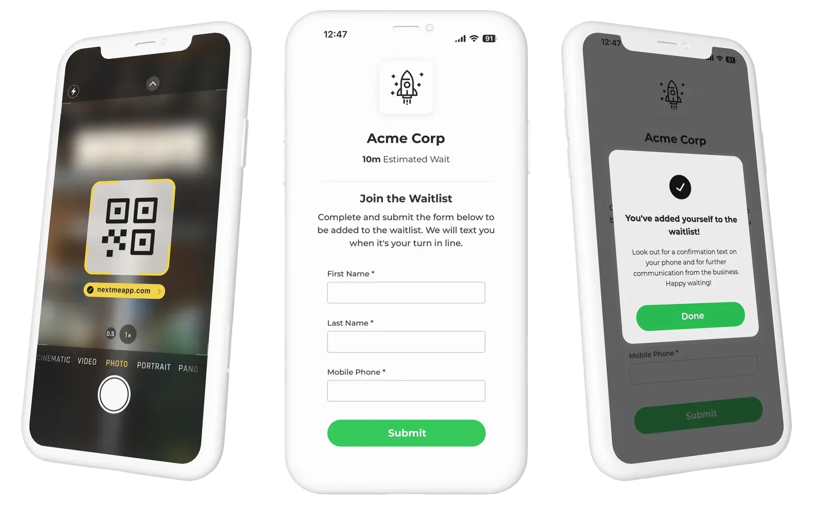 NextMe Waitlist Self Check-in Feature