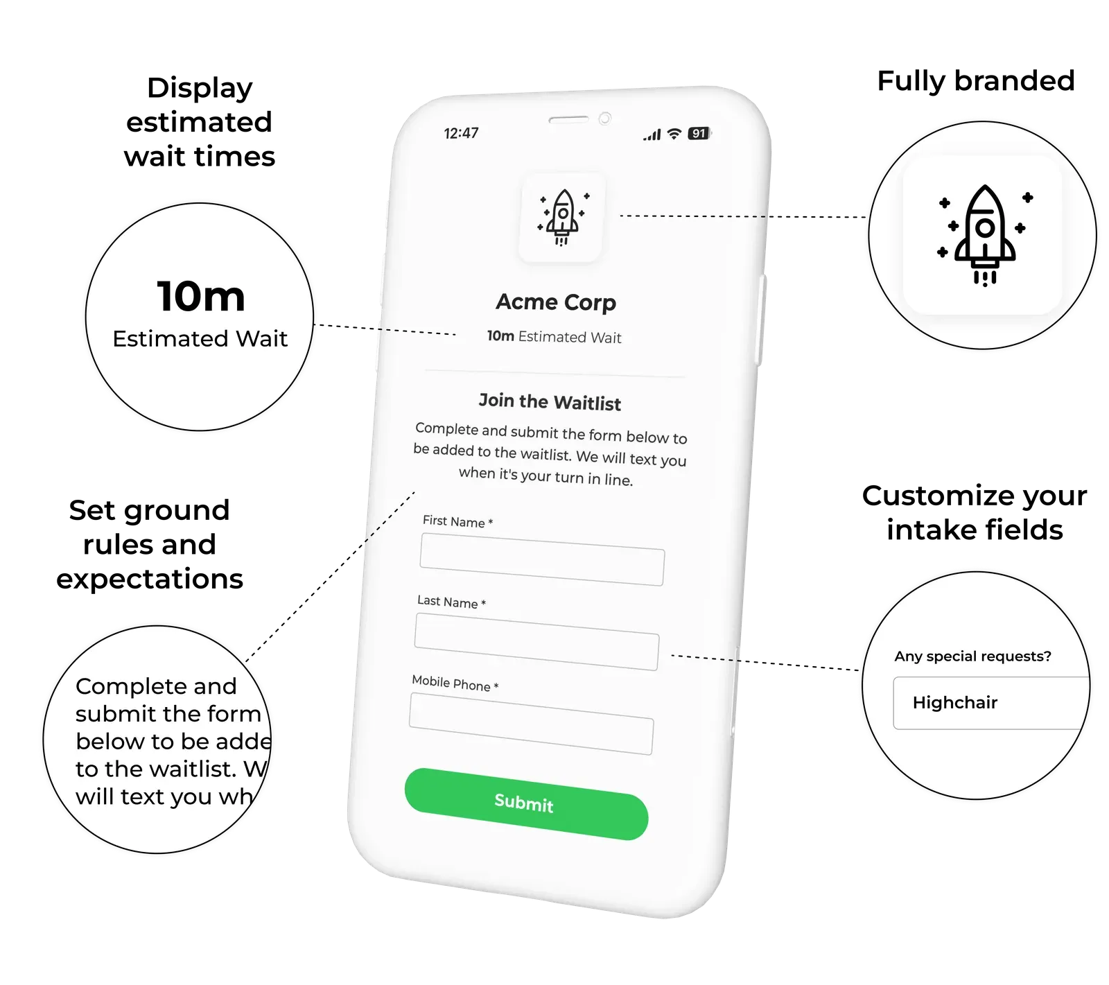 NextMe waitlist self check-in mobile options highlighting different features