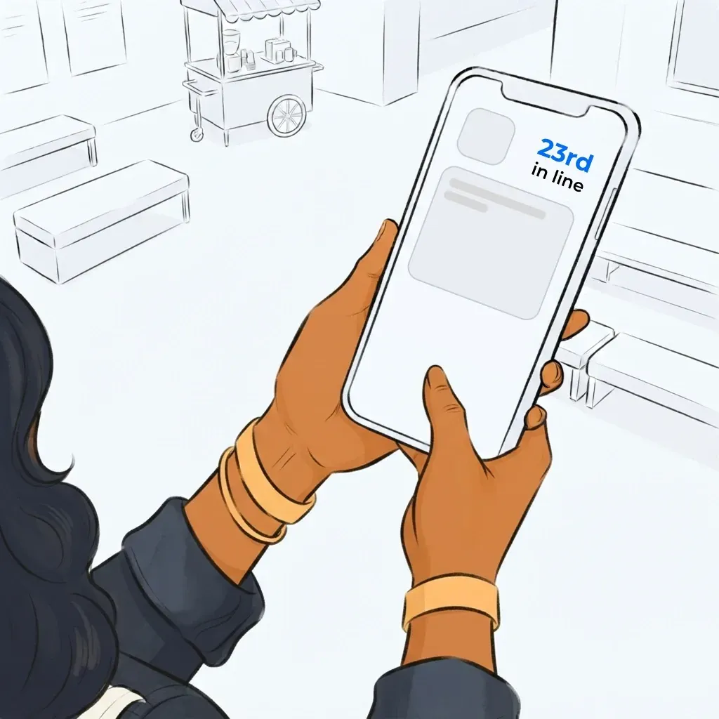 Guest viewing the virtual waiting room on their phone while in an event queue