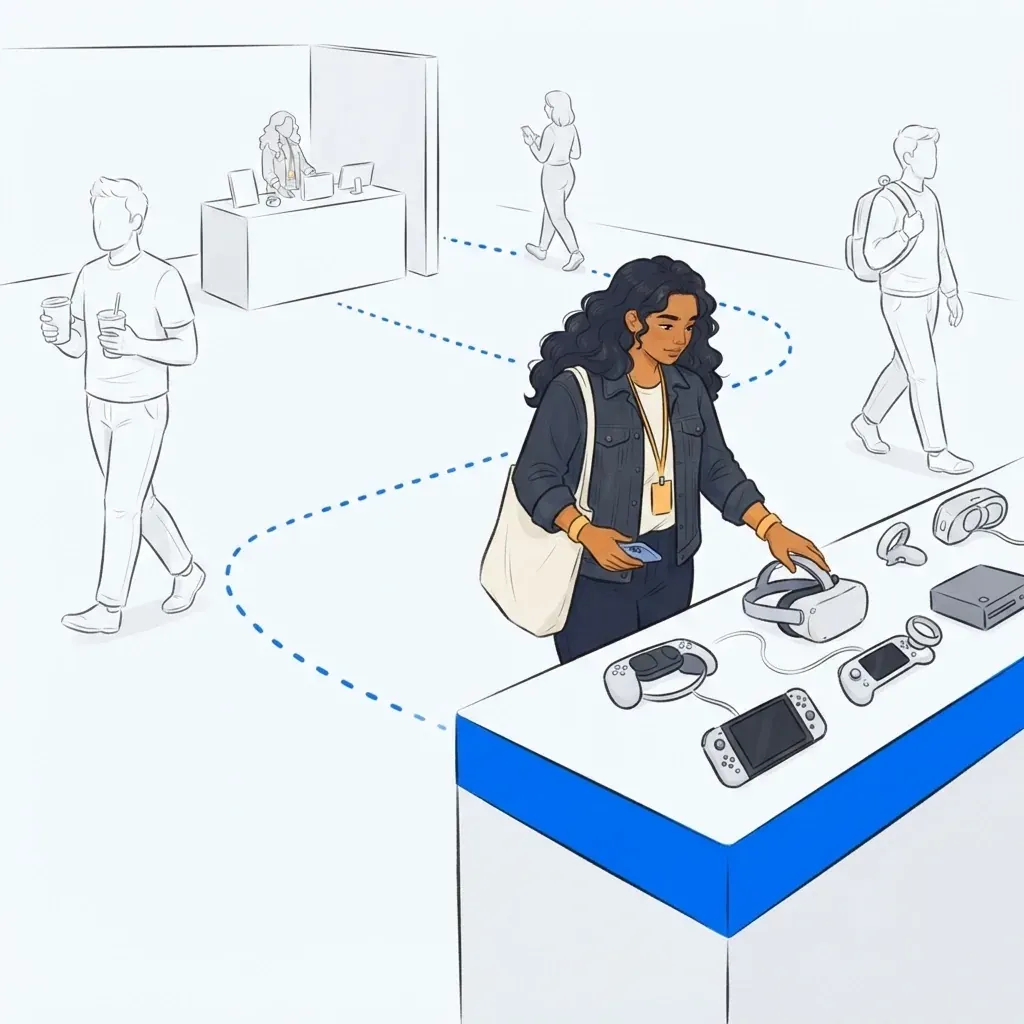 Event guest exploring another activation while holding their place in a virtual queue