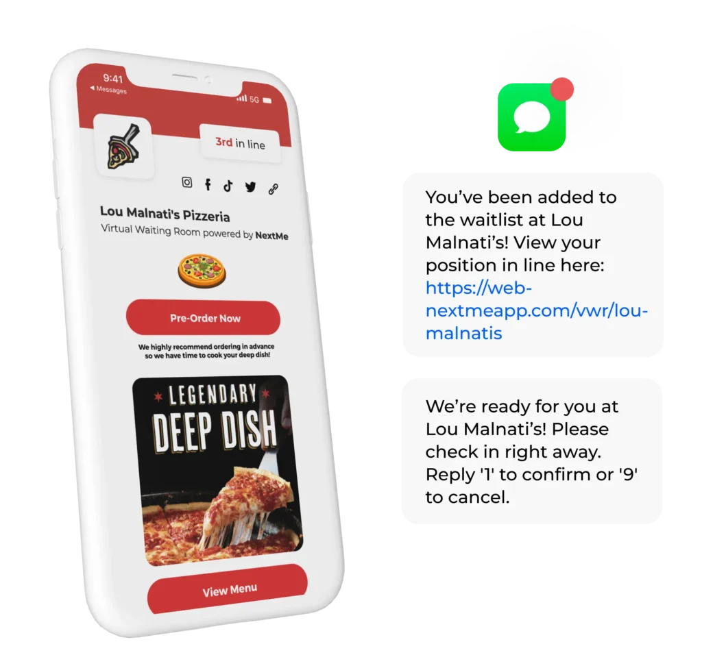 NextMe Restaurant Waitlist App Lou Malnati's Example