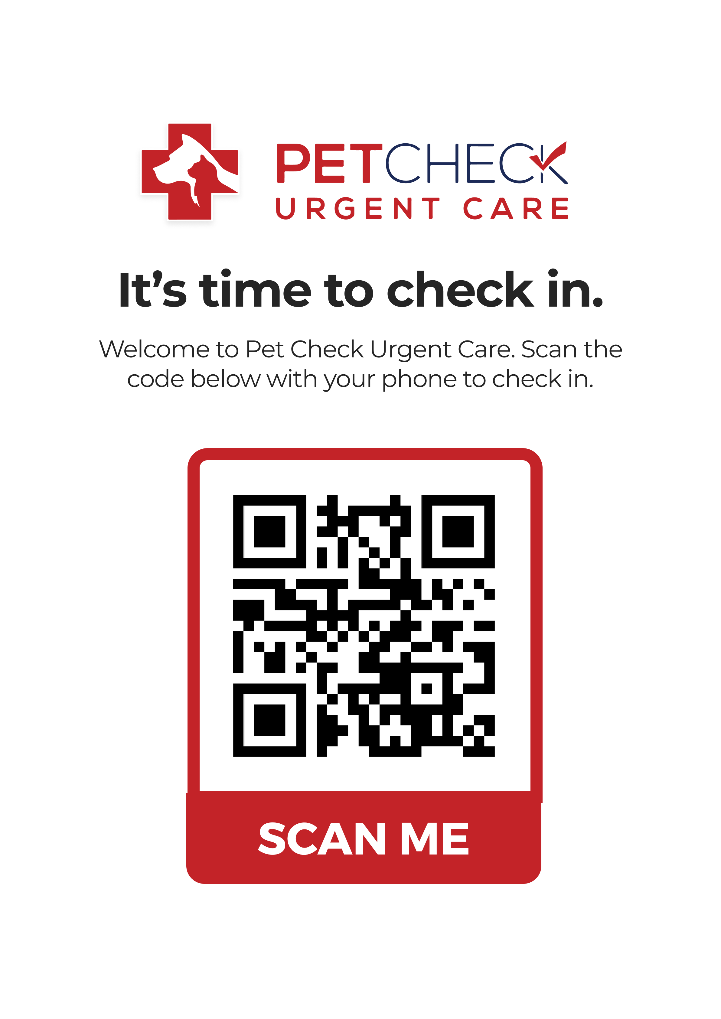 NextMe veterinary self check-in QR scan and signage example