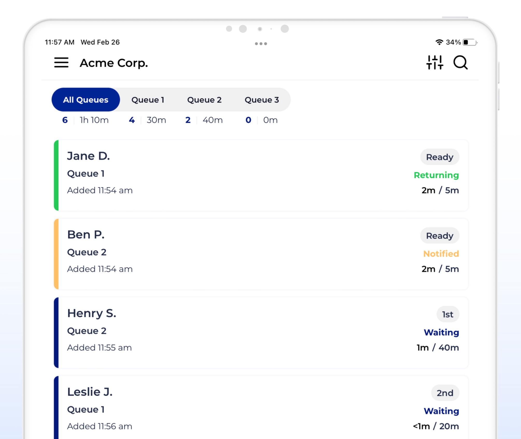 Event staff using virtual queue management dashboard