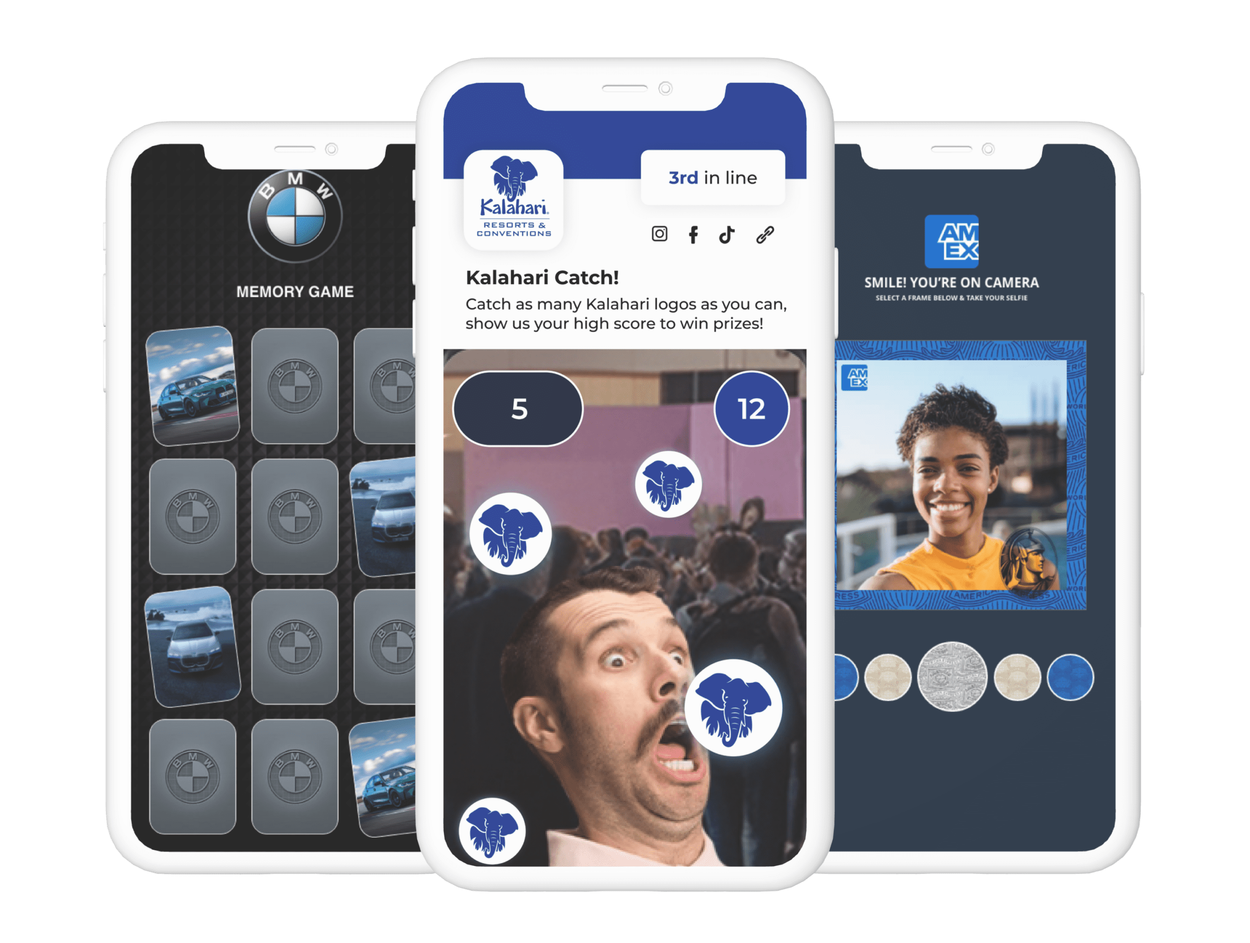 Branded VWR real estate: product carousels, sponsorships, games, videos, maps, social feeds, and CTAs. For events, turns wait time into measurable sponsor value.