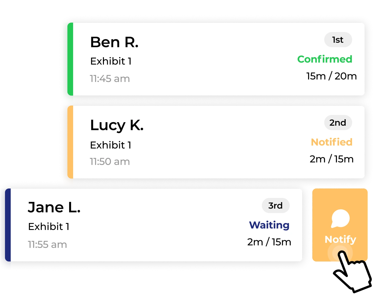 NextMe notify attendees waitlist operator view