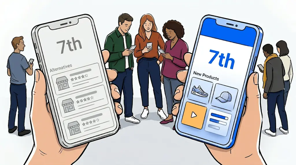 Side-by-side phones: a marketplace screen listing alternatives versus a branded virtual waiting room showing the position and engaging content.