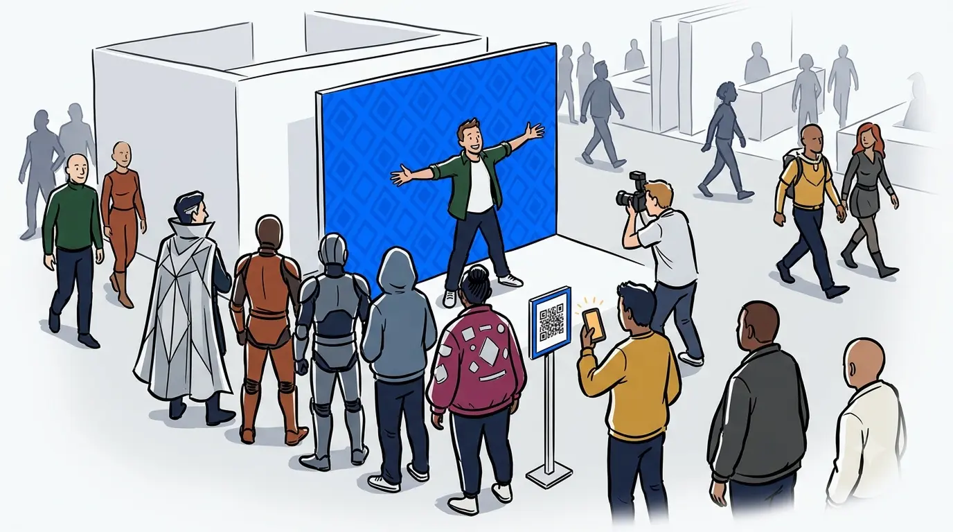 Fan convention queue management at a NextMe-powered fandom event activation booth with QR check-in